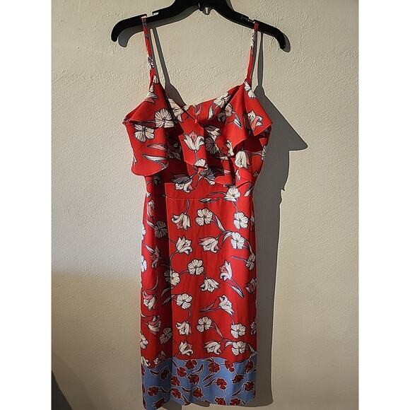 Roz & Ali Maxi Spaghetti Strap Dress Floral Blue Red White Tropical Size 12P - Picture 6 of 10